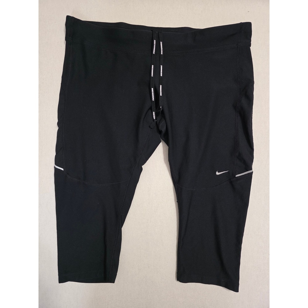Nike Women 1X Black Dri-Fit Running Capri Leggings 520501-010 Reflective Pants